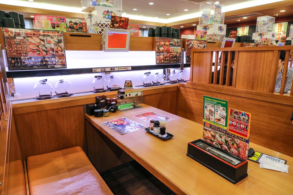 Conveyor belt sushi at Kura Sushi Dotonbori