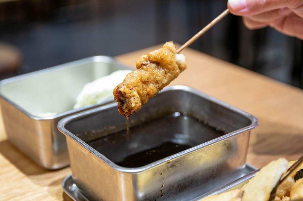Golden fried kushikatsu skewers at Shinsekai restaurant