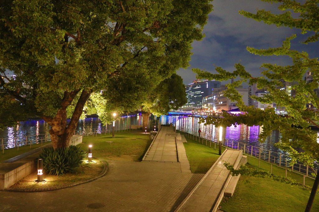 Nakanoshima illuminated buildings in Osaka
