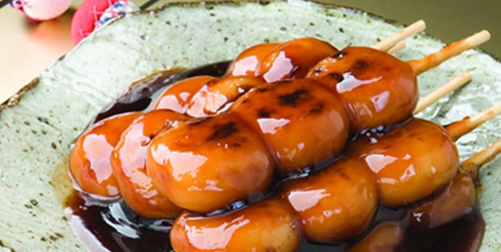 Mitarashi dango on skewers