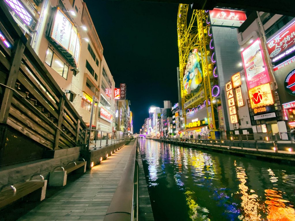 Shinsekai at night after 9 pm with late-night izakaya