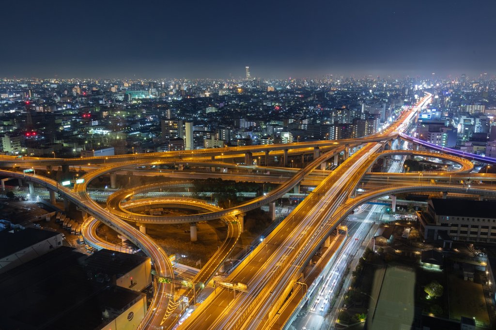 Osaka illuminated at night with city lights