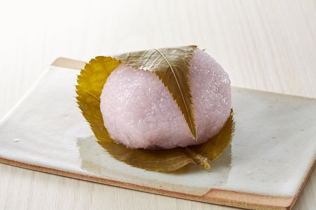 Spring wagashi with sakura mochi and strawberry daifuku
