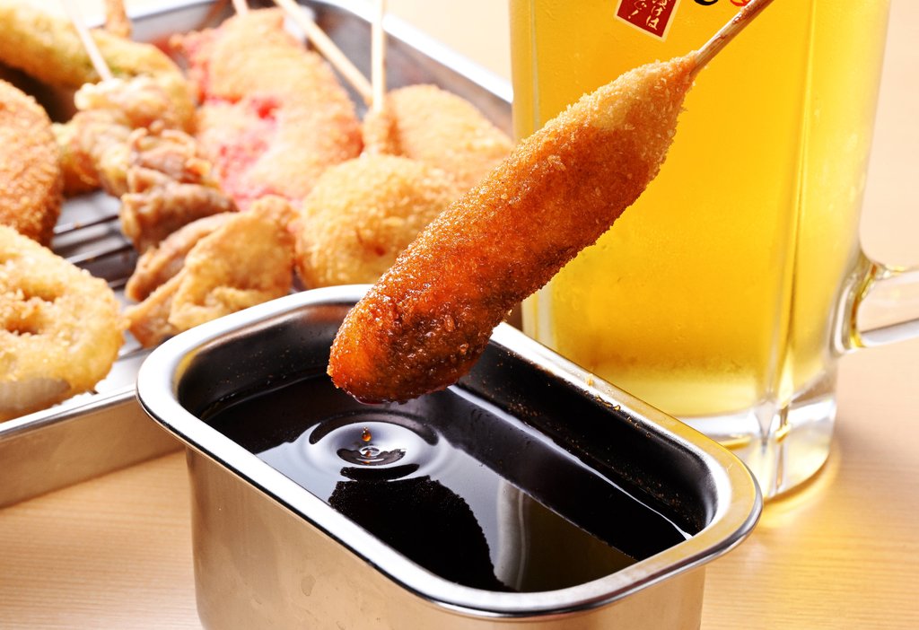 Kushikatsu deep-fried skewers at Kushikatsu Daruma Shinsekai