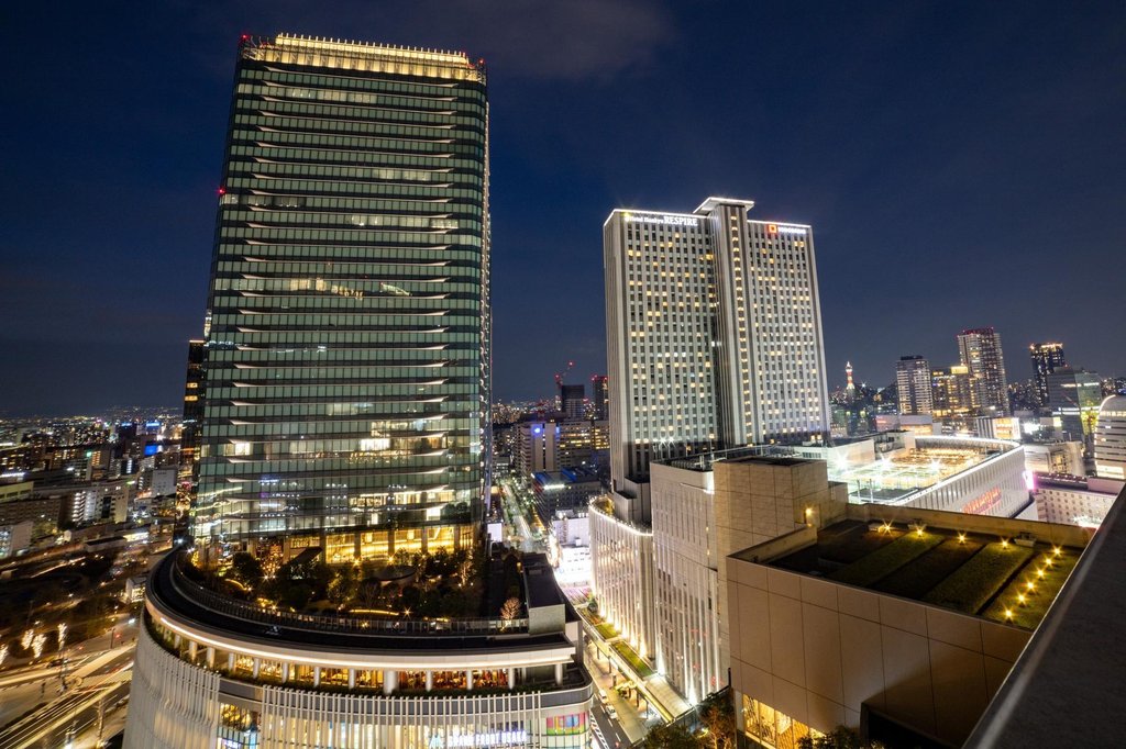 Grand Front Osaka shopping complex at night
