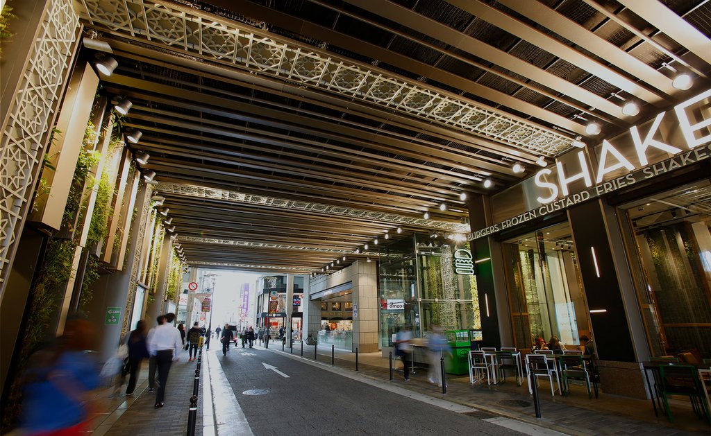Covered arcade at Shinsaibashisuji Street