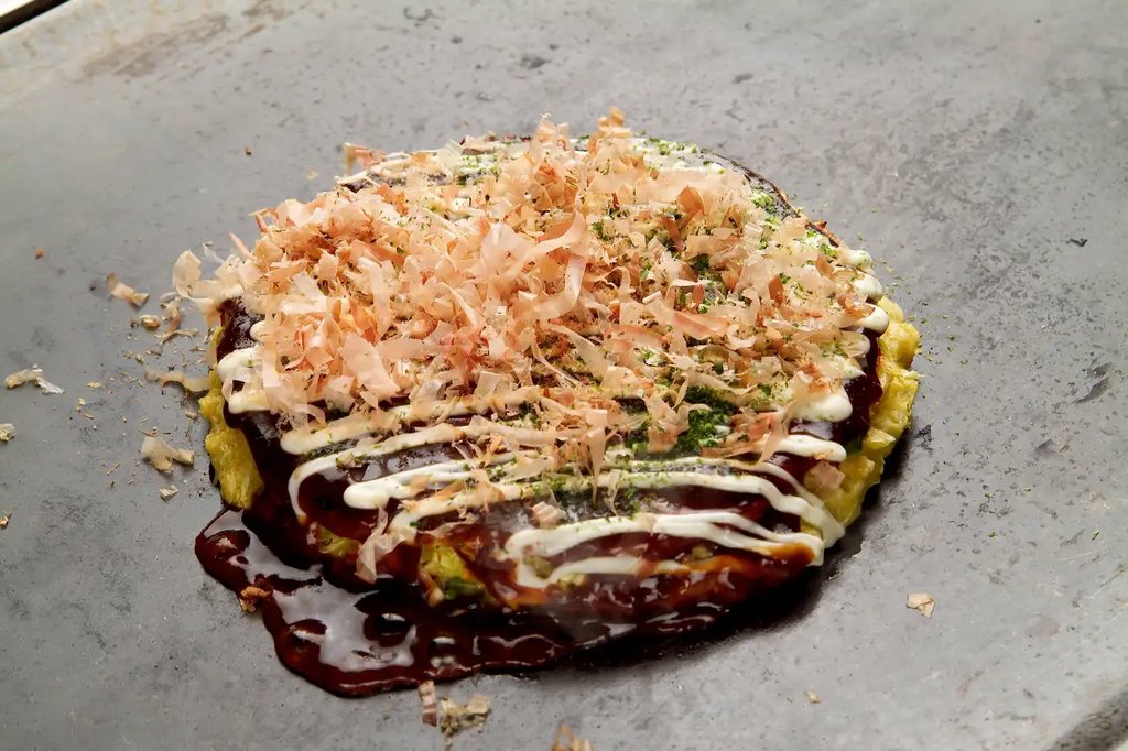 Yukari cheese okonomiyaki in Osaka