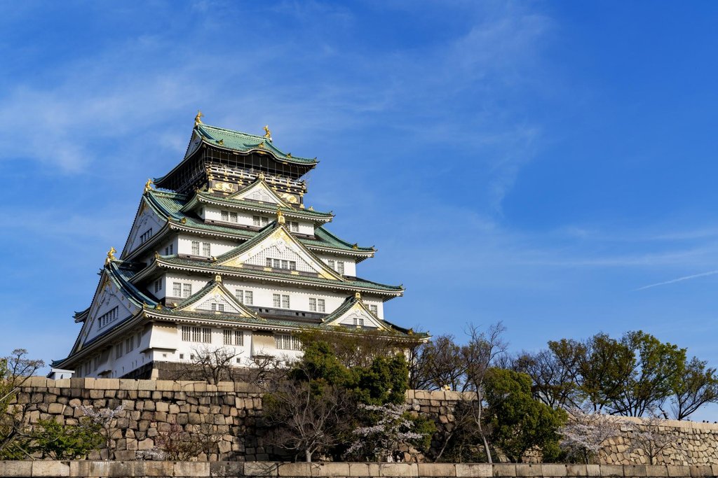 Osaka Castle grounds with stone walls and moat