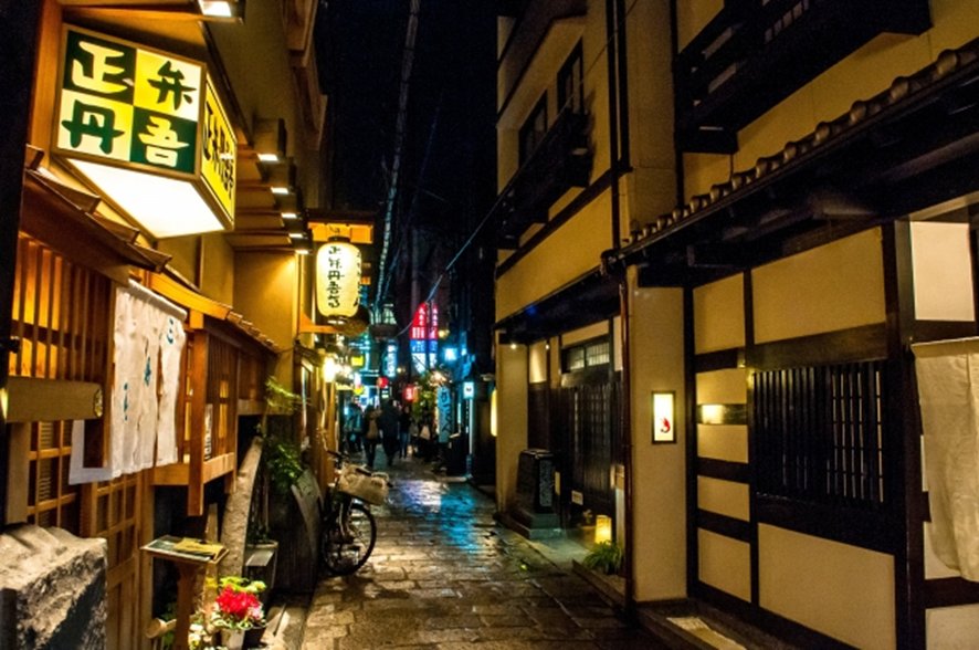 Namba at night street scene with neon lights