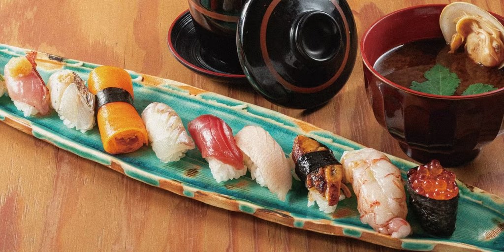 Fresh nigiri sushi at Kitaro Sushi Ura-Namba counter