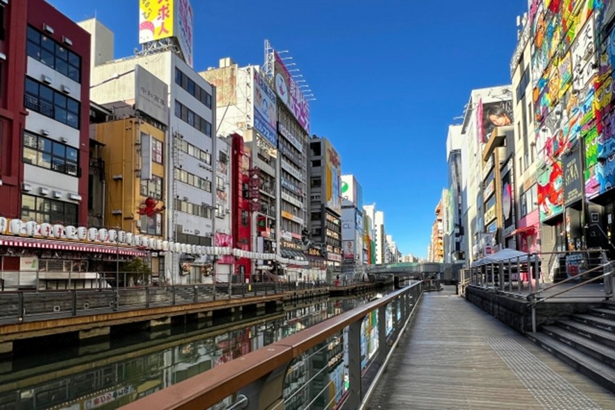 Dotonbori riverside promenade at night
