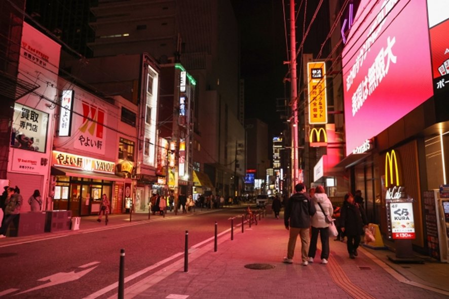 Narrow alleyways of Ura Namba at night